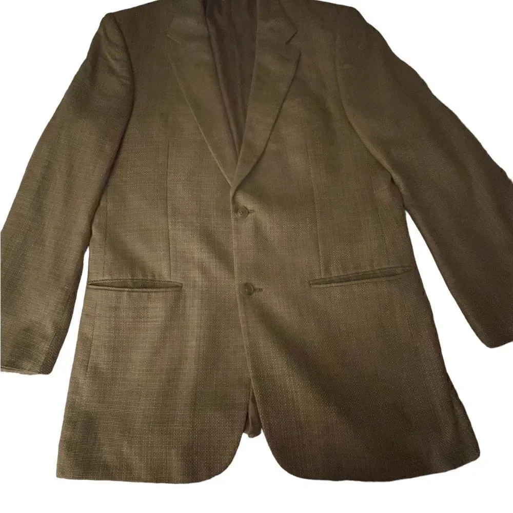 Versini 100% Silk Sport Coat Blazer Jacket Men’s 39 Long Beige/ Tan/ Woven
